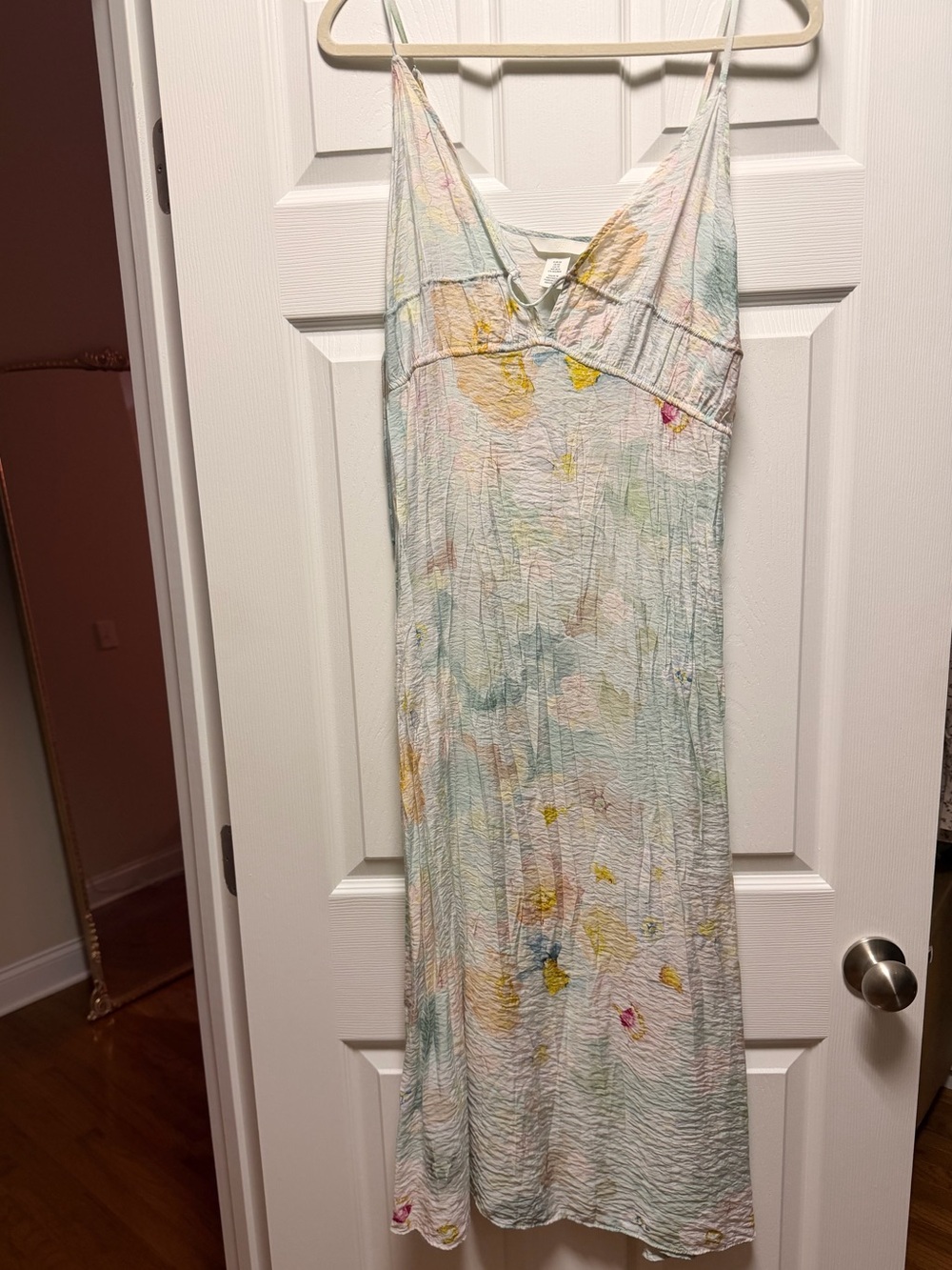 H&M Watercolor Slip Maxi Dress with Pastel Floral Accents